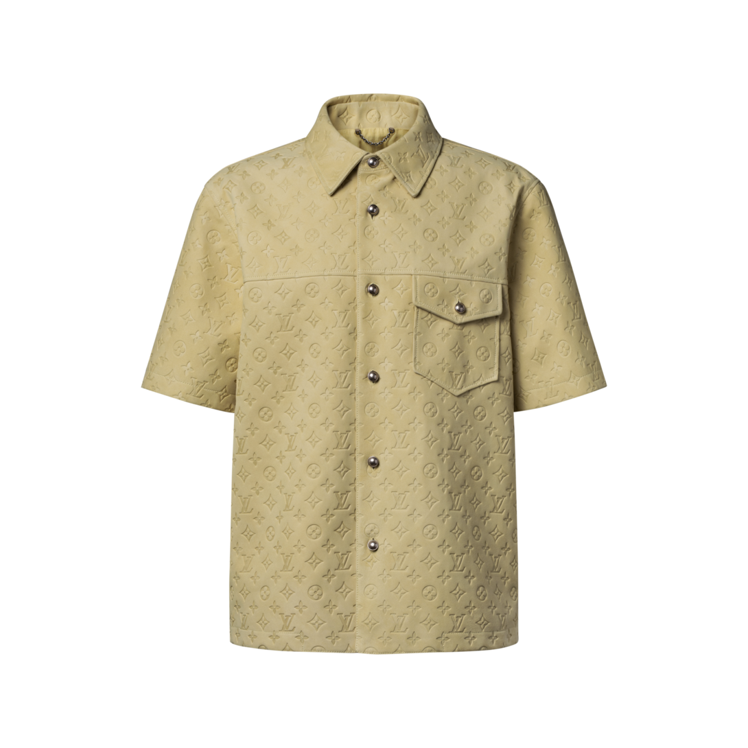 Monogram Embossed Short-Sleeved Suede Shirt - Ready-to-Wear